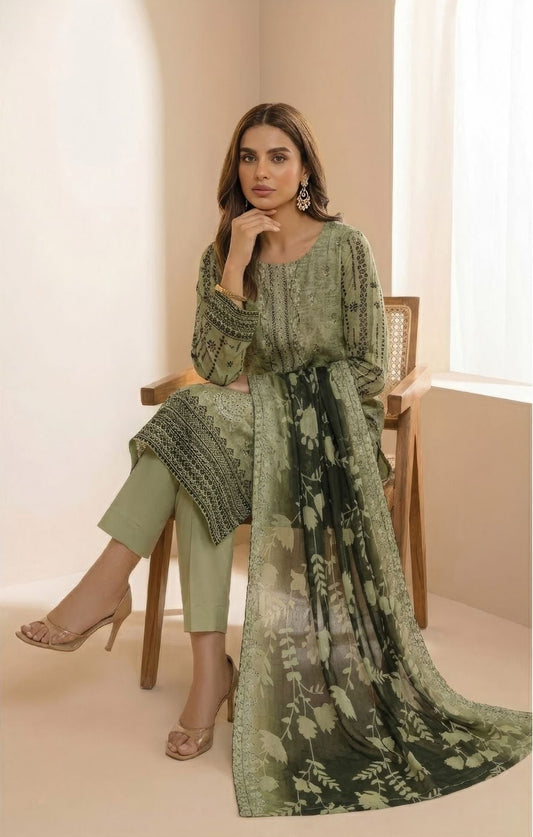 Diva Lawn Embroidered 3 Piece 04 - Waheed Javaid Collections