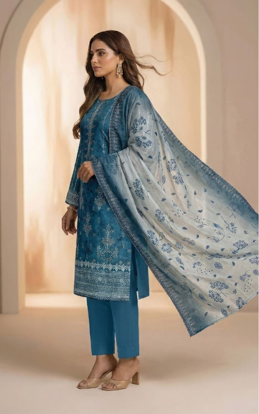 Diva Lawn Embroidered 3 Piece 08 - Waheed Javaid Collections