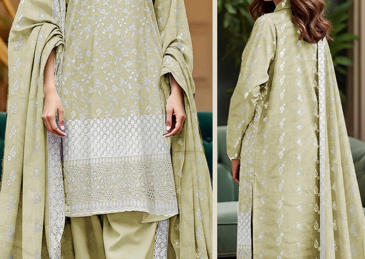 Premium Khaddar Breeze Boring Fancy White Embroidery #2