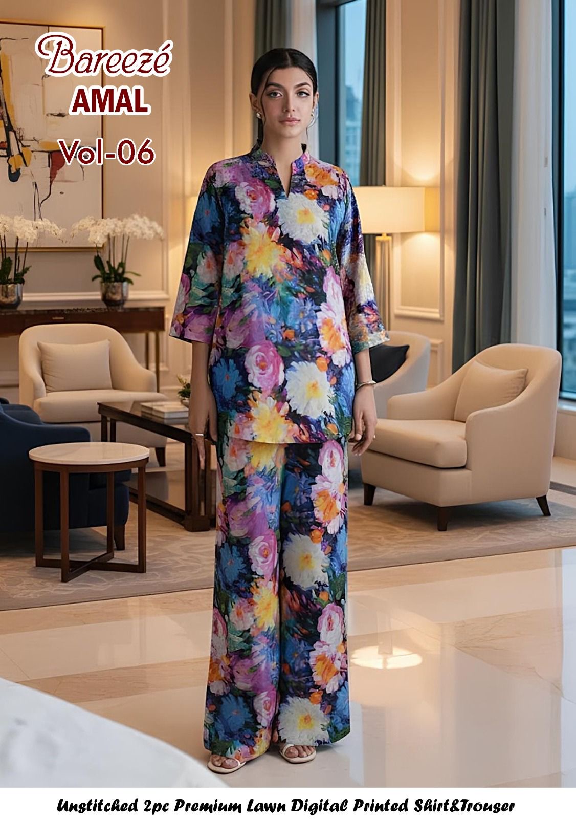 Breeze Premium High Quality Lawn 2 Piece Shirt & Trouser D#311 - Waheed Javaid Collections