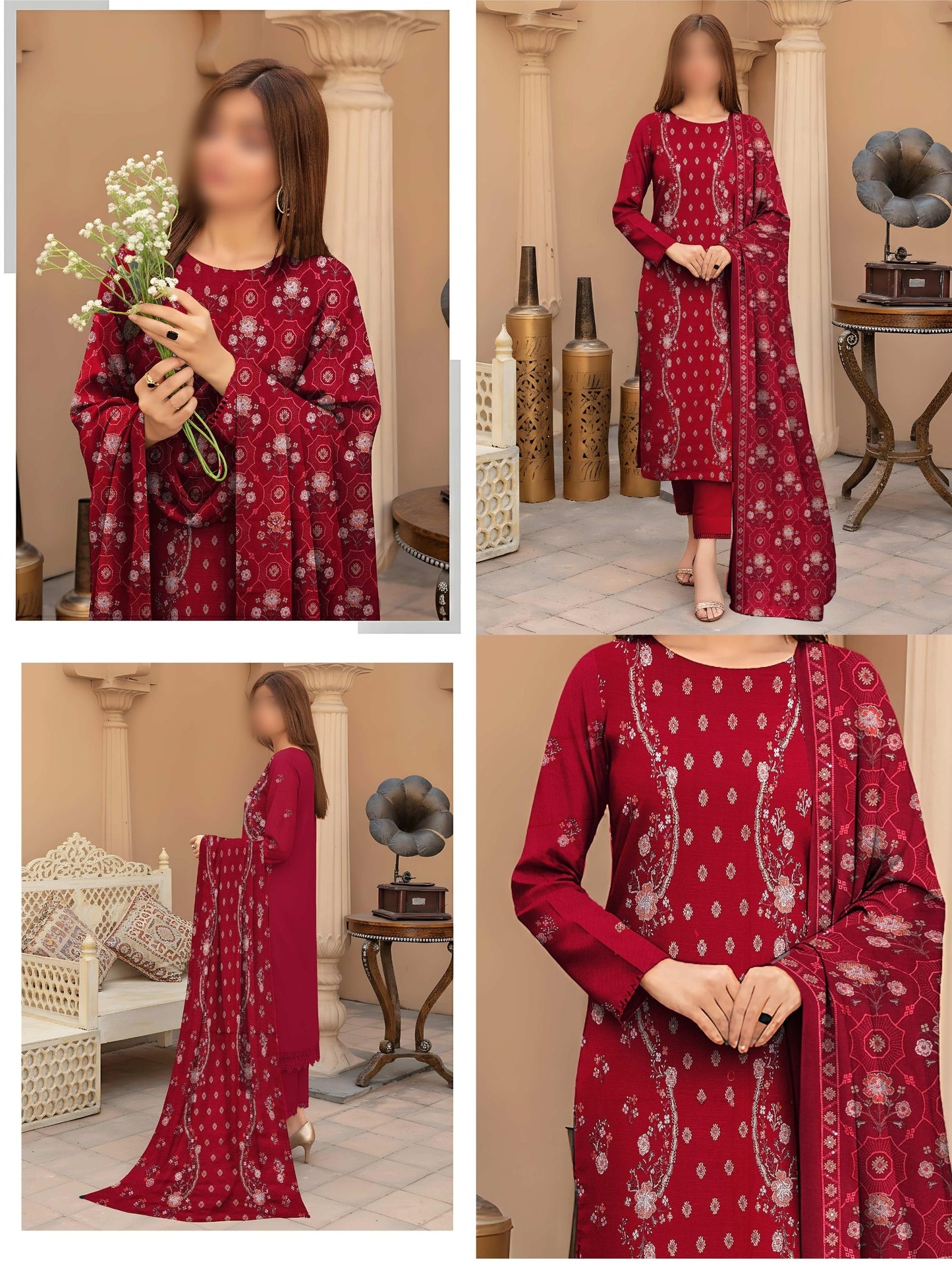 Silver Peach Suits With Heavy Breeze Embroidered Shawals #4