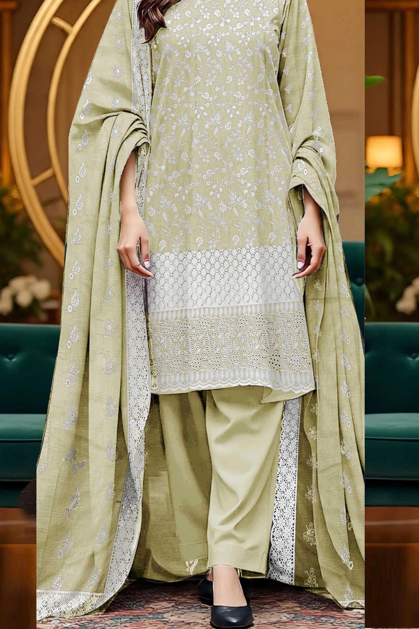 Premium Khaddar Breeze Boring Fancy White Embroidery #2