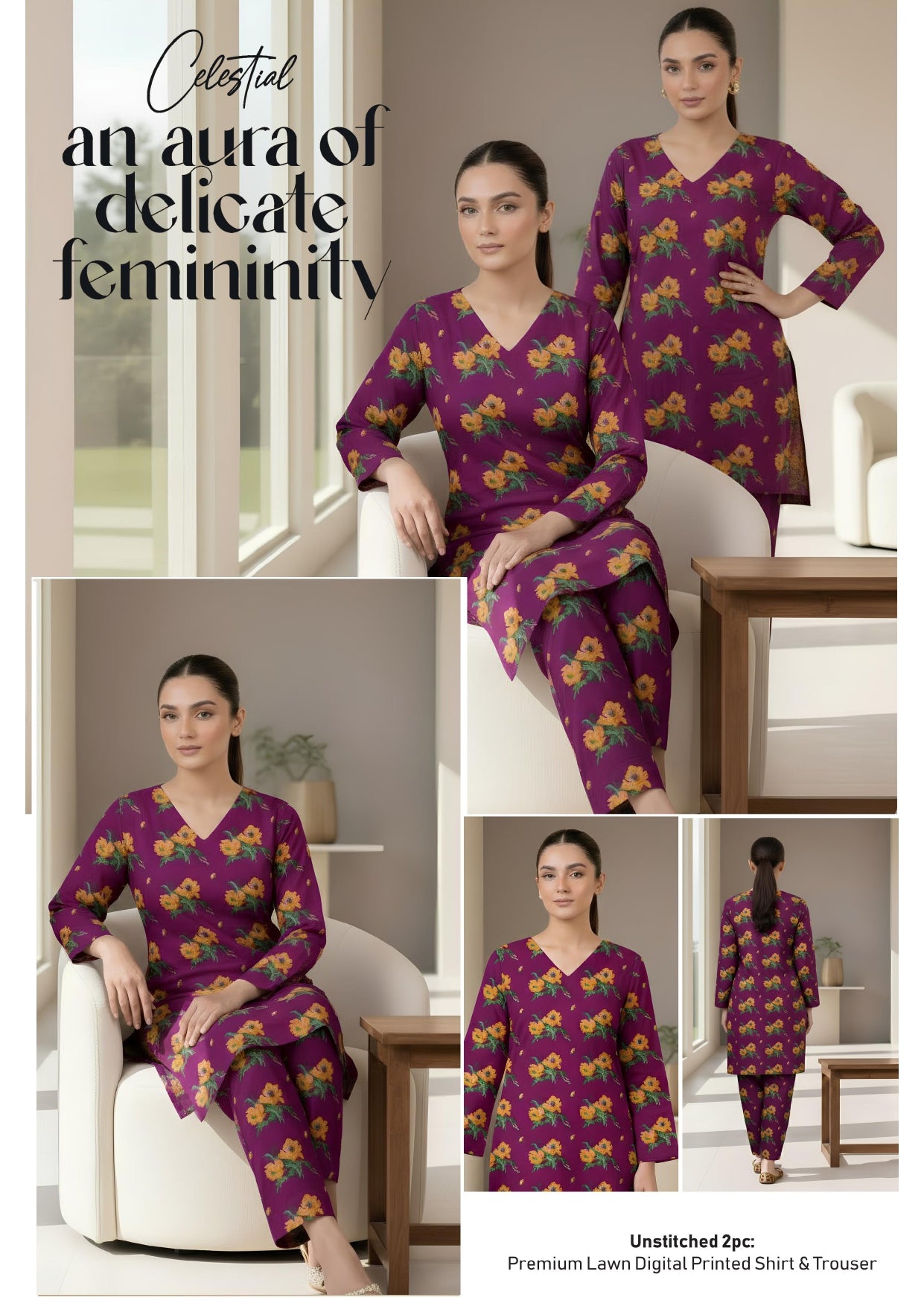 Breeze Premium High Quality Lawn 2 Piece Shirt & Trouser D#204 - Waheed Javaid Collections