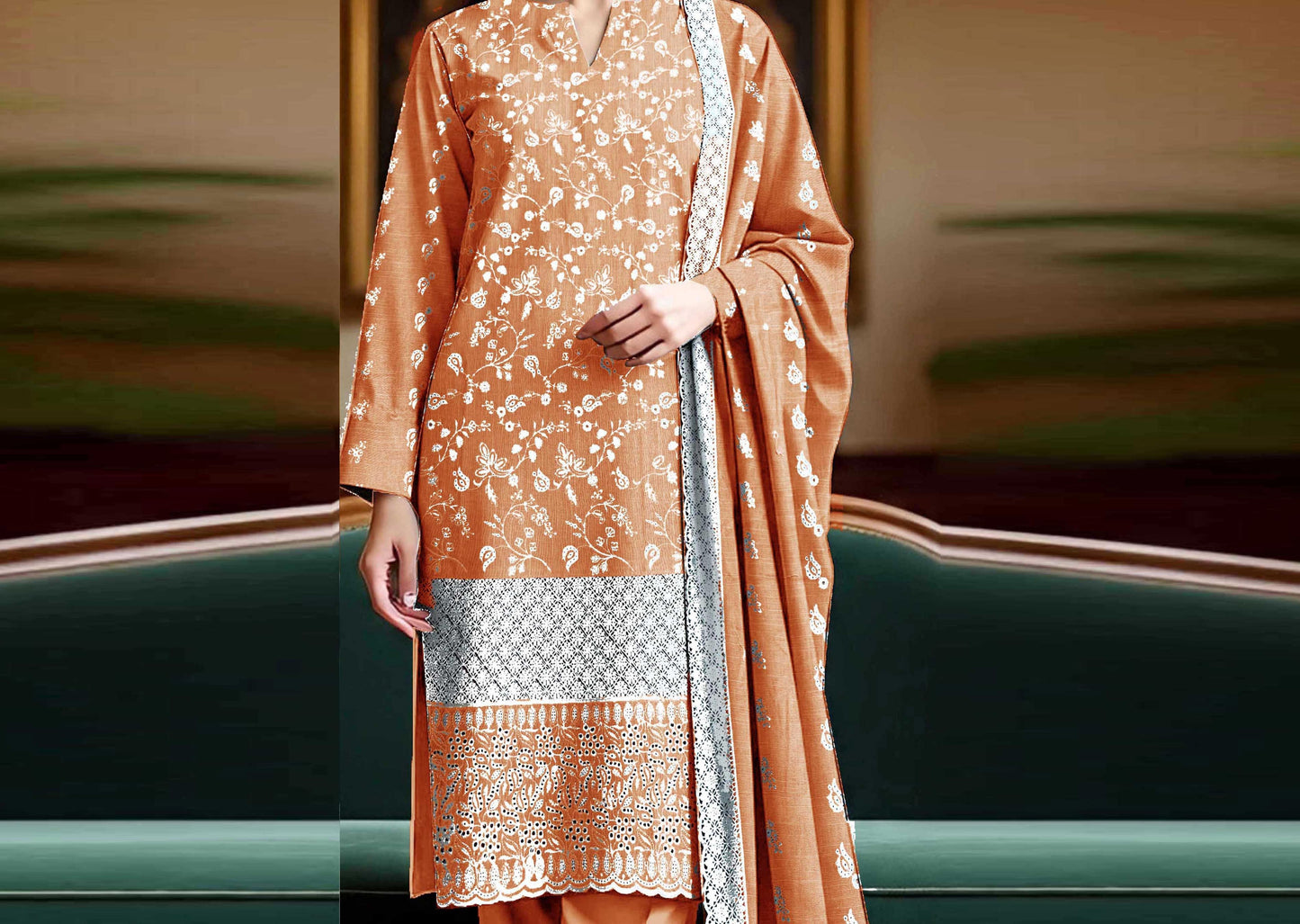 Premium Khaddar Breeze Boring Fancy White Embroidery #3