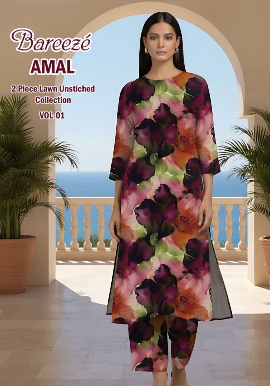 Breeze Premium High Quality Lawn 2 Piece Shirt & Trouser D#113 - Waheed Javaid Collections