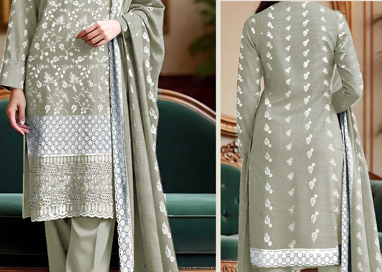 Premium Khaddar Breeze Boring Fancy White Embroidery #4