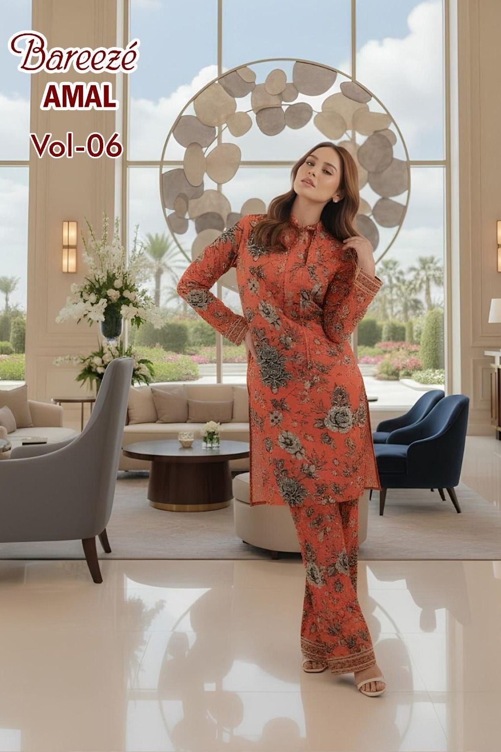Breeze Premium High Quality Lawn 2 Piece Shirt & Trouser D#305 - Waheed Javaid Collections