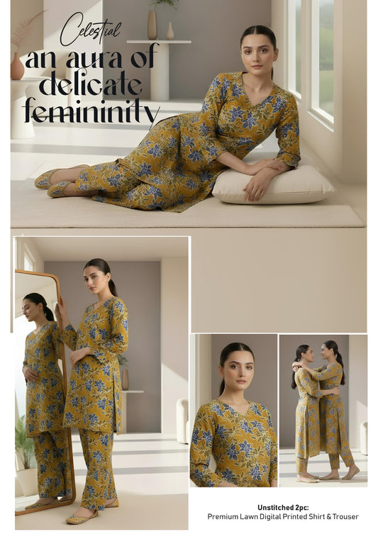 Breeze Premium High Quality Lawn 2 Piece Shirt & Trouser D#208 - Waheed Javaid Collections