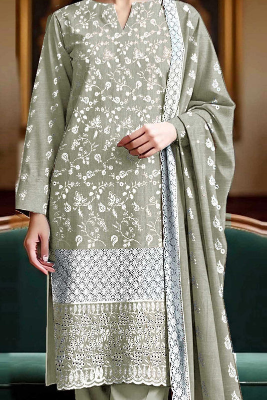 Premium Khaddar Breeze Boring Fancy White Embroidery #4