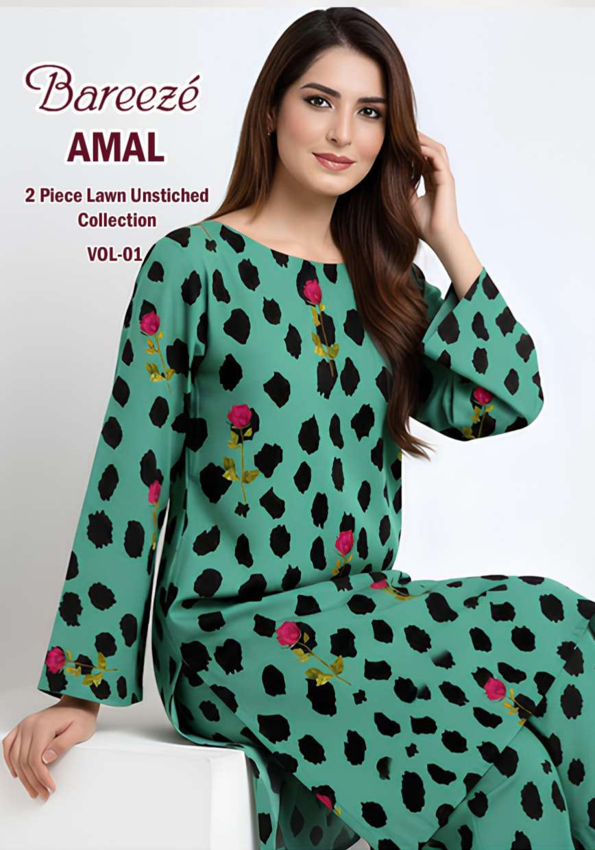 Breeze Premium High Quality Lawn 2 Piece Shirt & Trouser D#102 - Waheed Javaid Collections