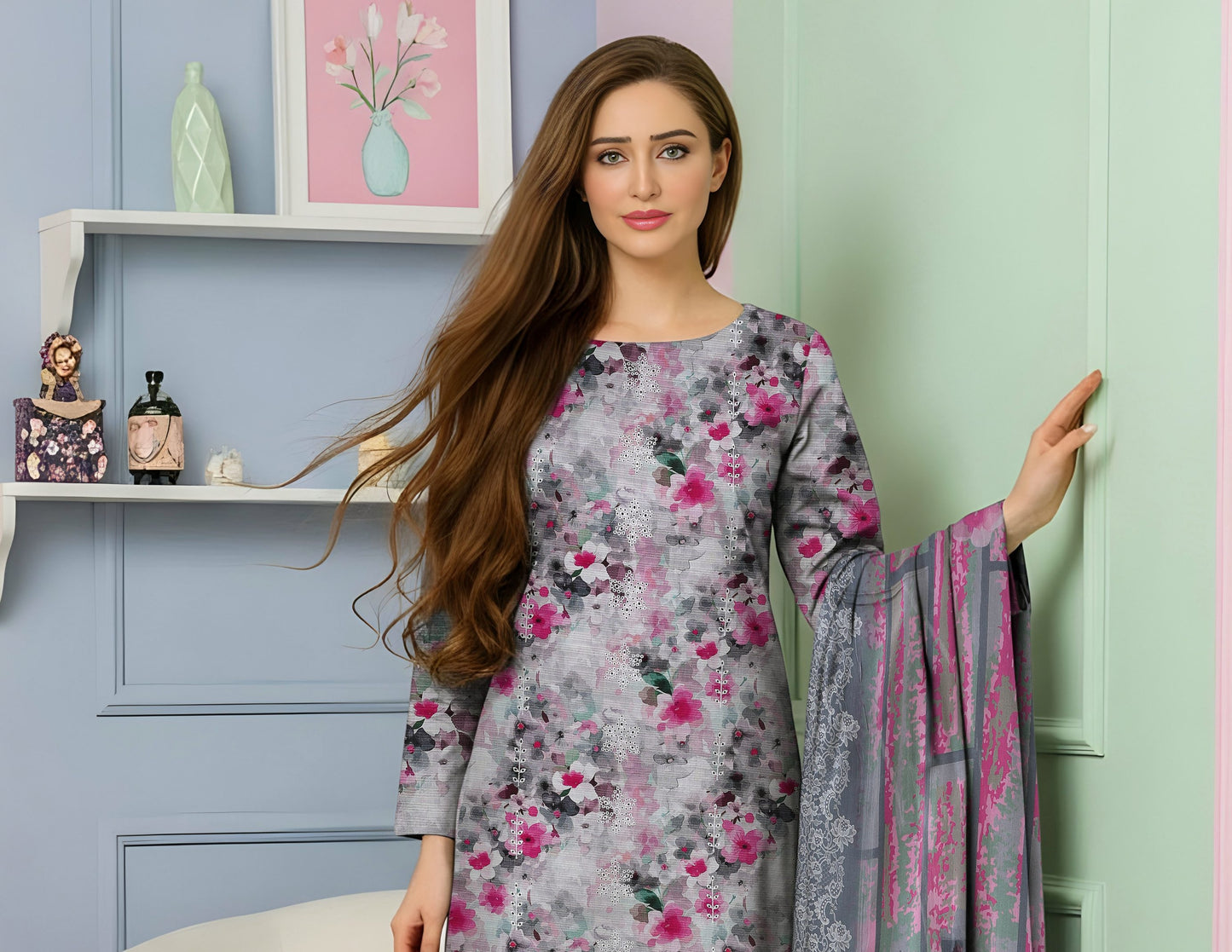 Lotus Embroidered + Printed Doria Lawn 3 Piece 08