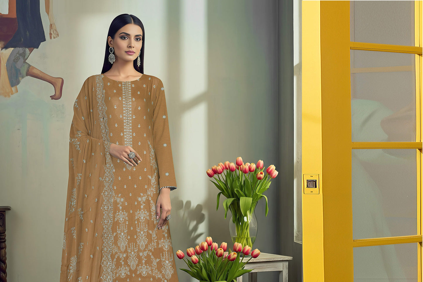 Noir Embroidered 3 Piece Karandi 05