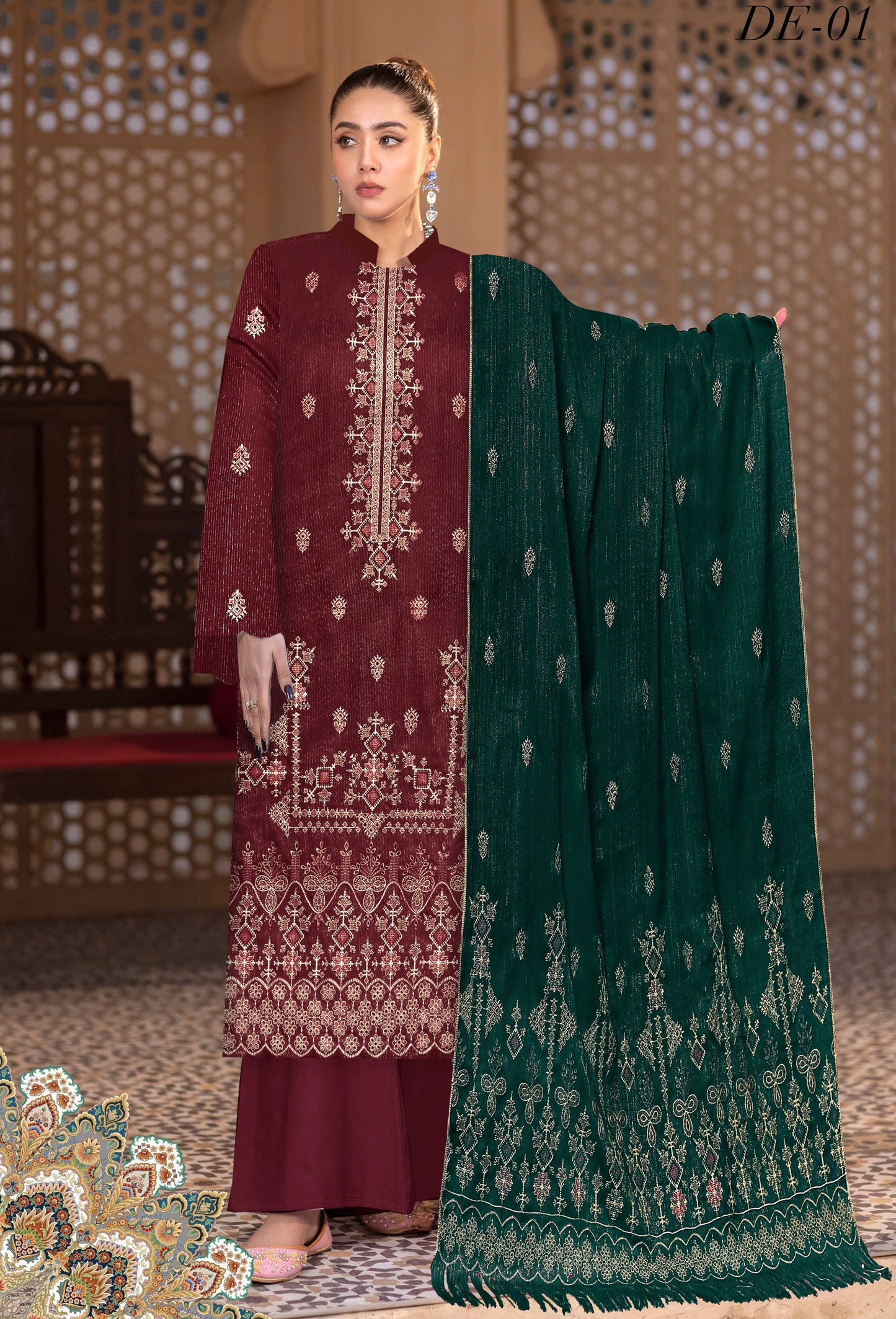 Noorain Peach Leather Collection Embroidered Luxury V5 / D-4