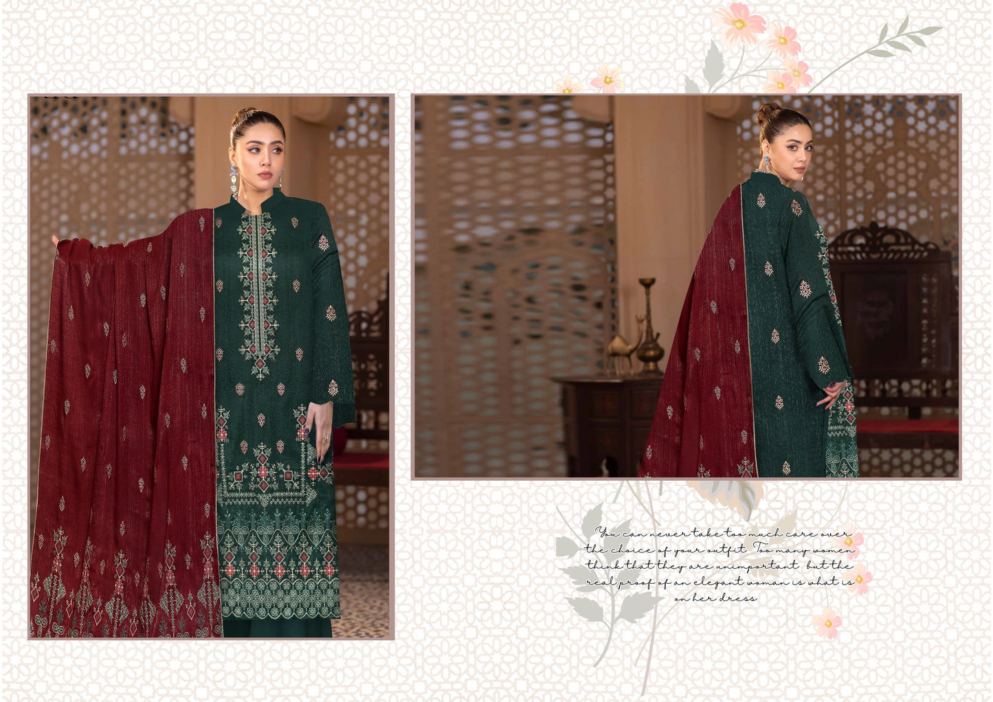 Noorain Peach Leather Collection Embroidered Luxury V5 / D-1