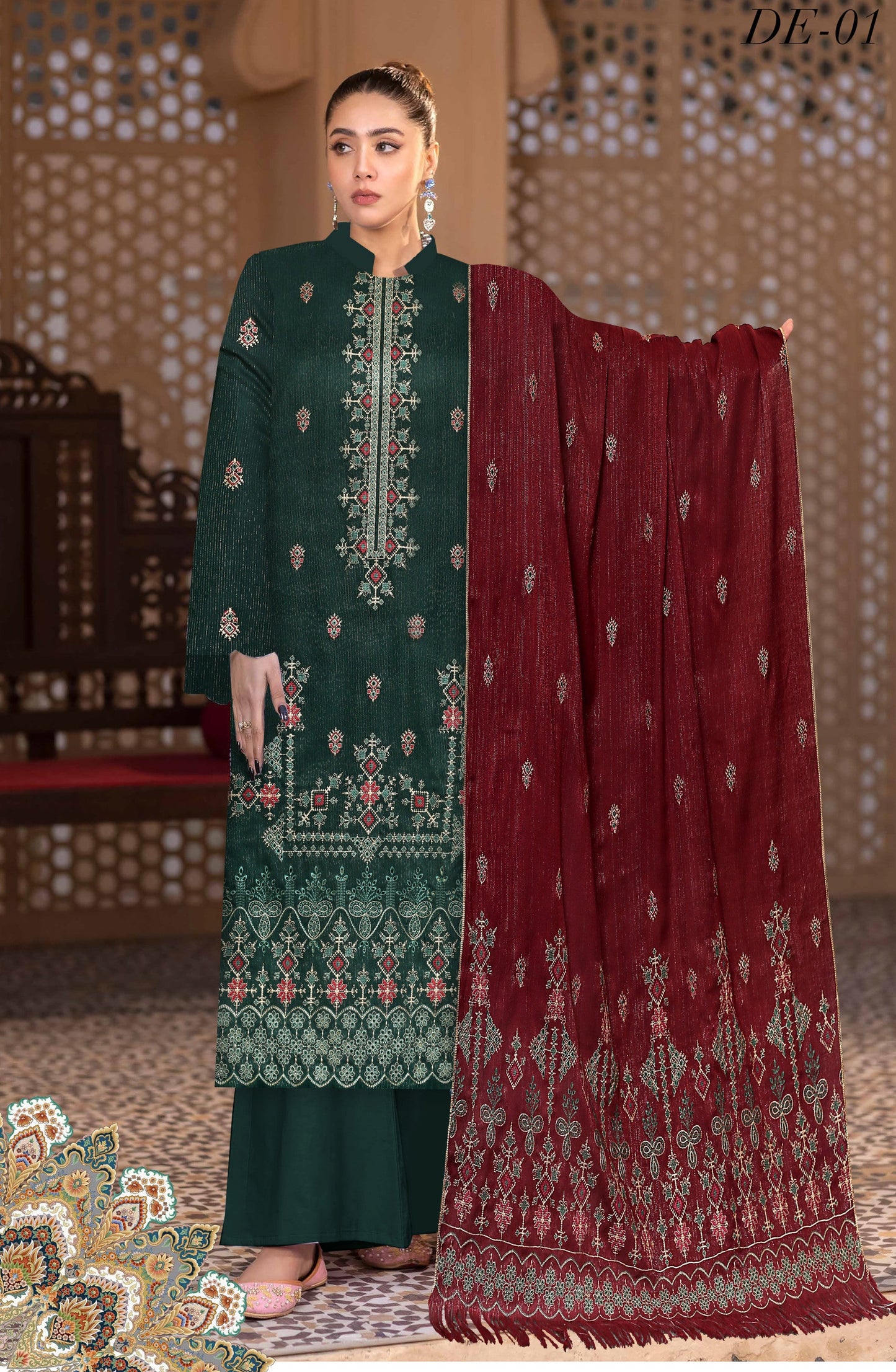 Noorain Peach Leather Collection Embroidered Luxury V5 / D-1