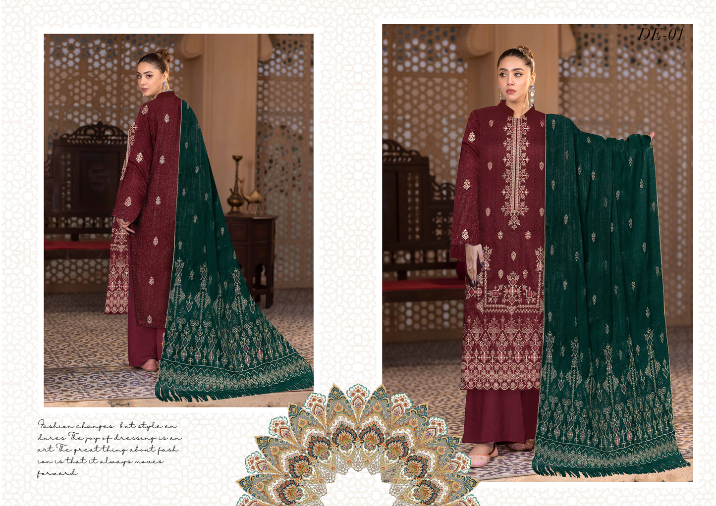 Noorain Peach Leather Collection Embroidered Luxury V5 / D-4
