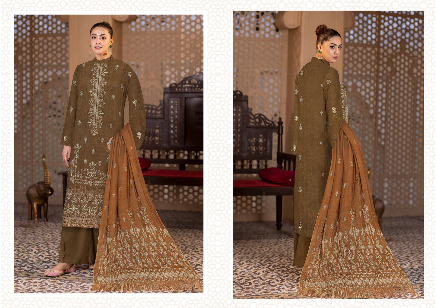 Noorain Peach Leather Collection Embroidered Luxury V5 / D-6