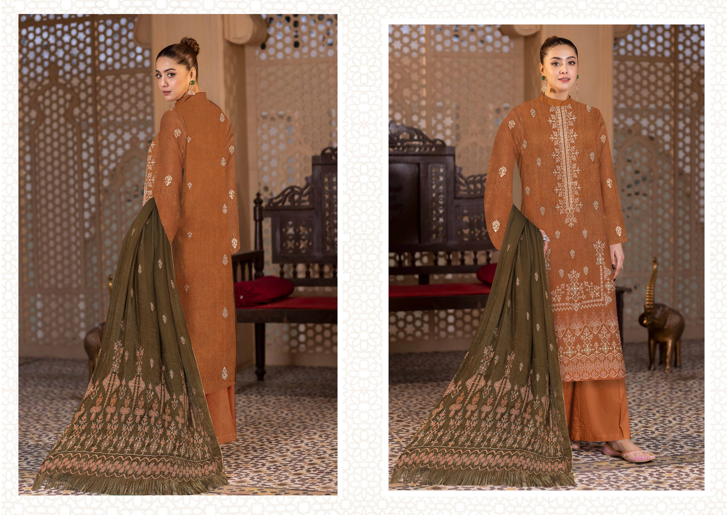 Noorain Peach Leather Collection Embroidered Luxury V5 / D-3