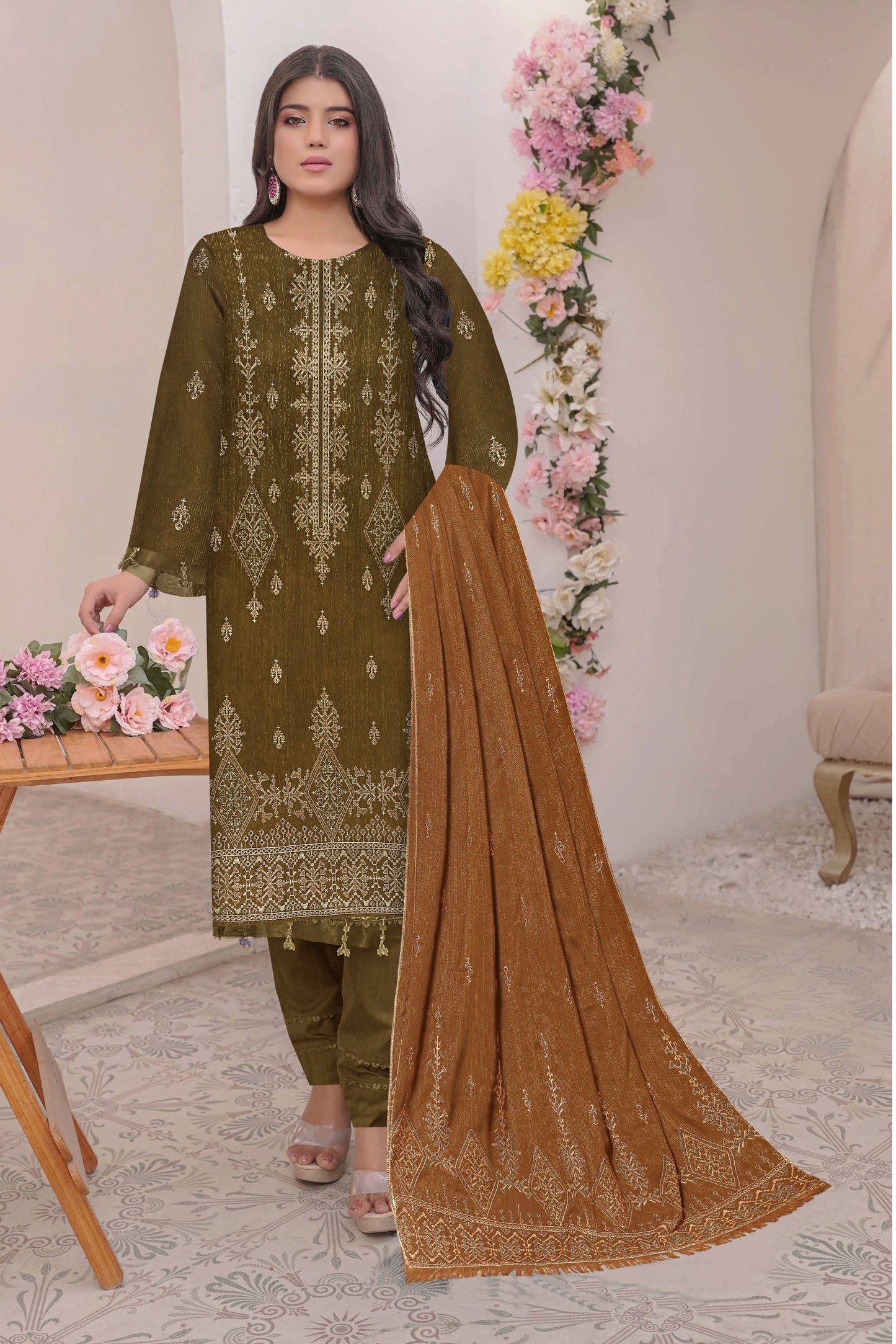 Noorain Peach Leather Collection Embroidered Luxury V6 / D-5