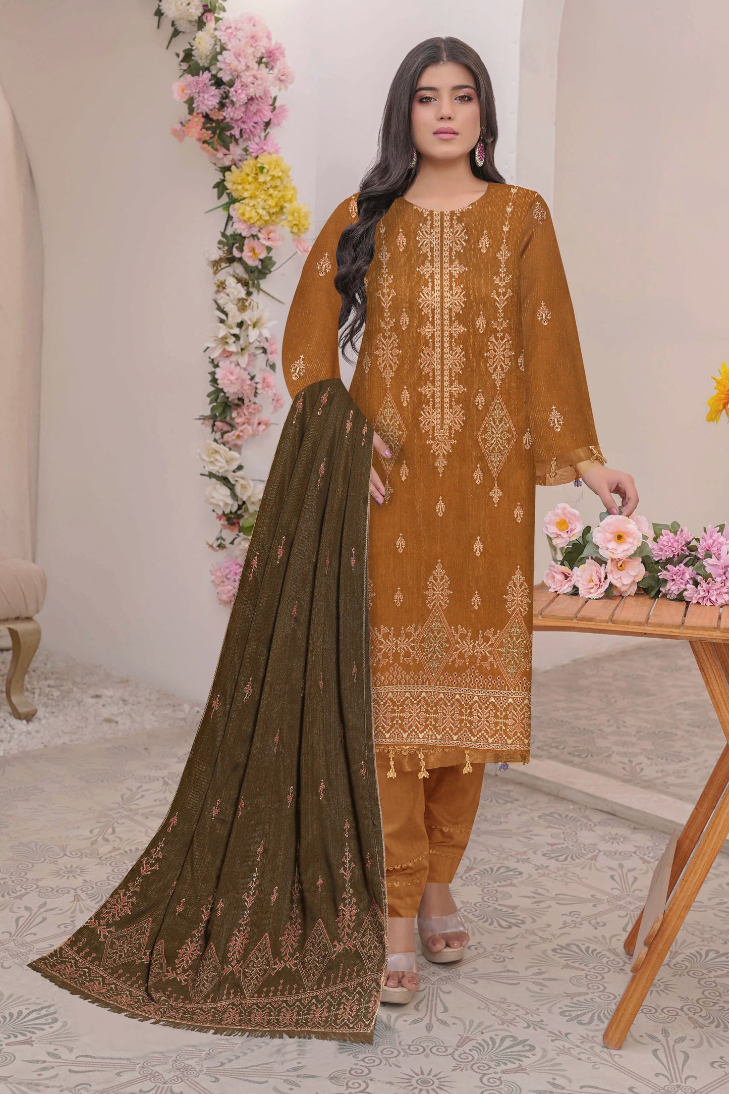 Noorain Peach Leather Collection Embroidered Luxury V6 / D-3