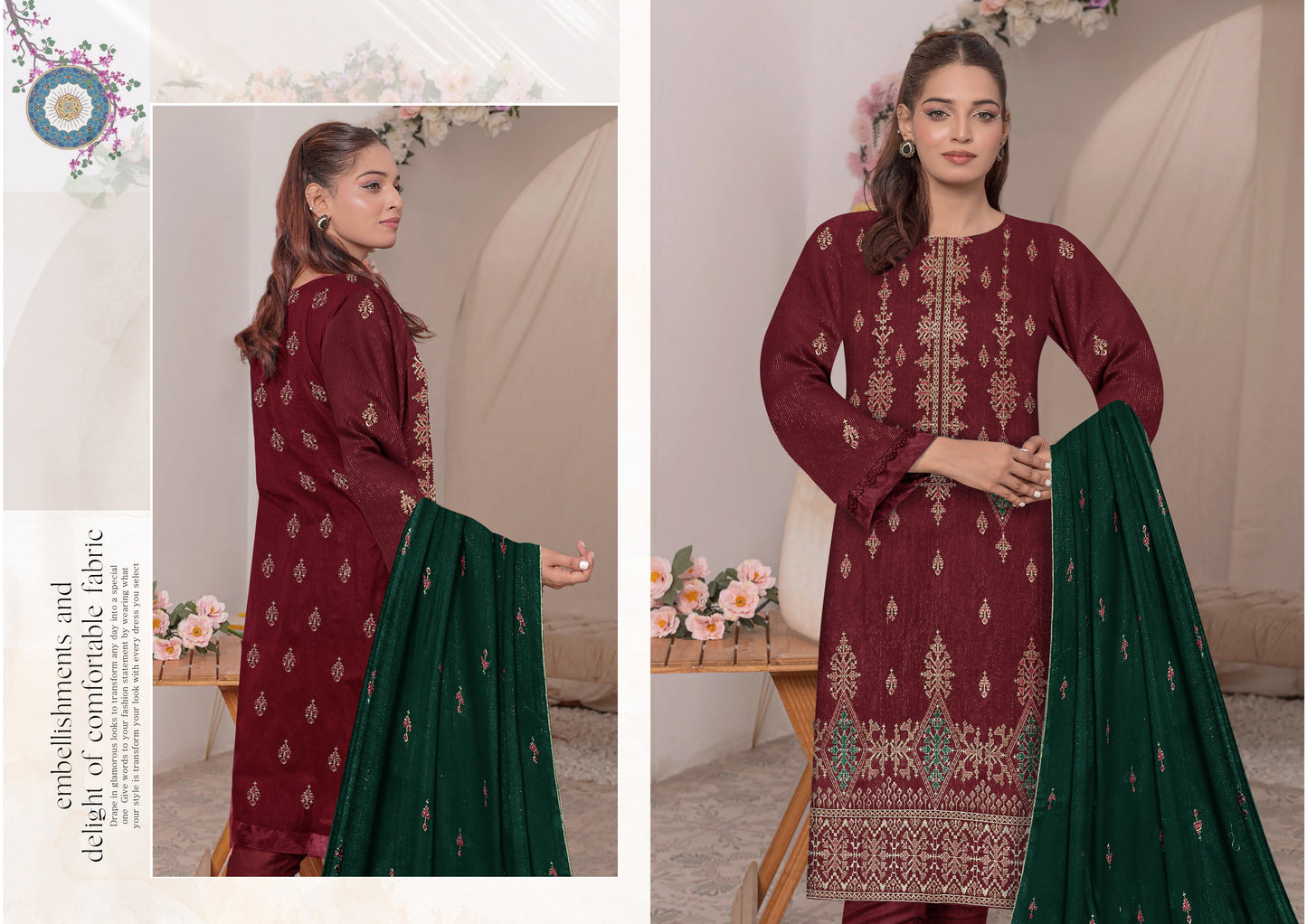 Noorain Peach Leather Collection Embroidered Luxury V6 / D-4
