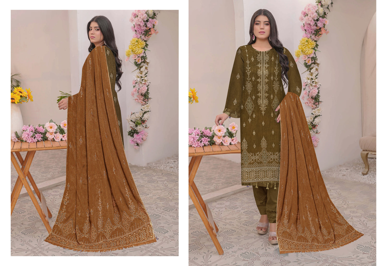 Noorain Peach Leather Collection Embroidered Luxury V6 / D-5