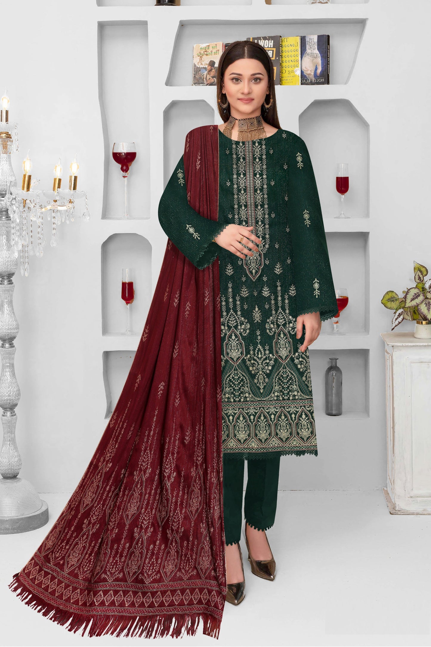 Noorain Peach Leather Collection Embroidered Luxury V8 / D-1