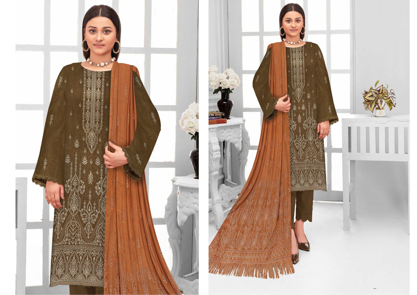 Noorain Peach Leather Collection Embroidered Luxury V8 / D-5