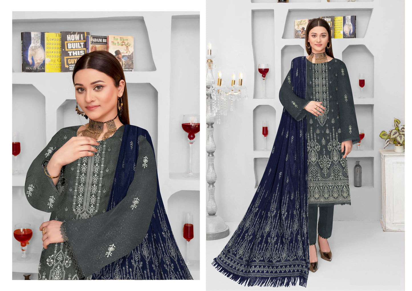 Noorain Peach Leather Collection Embroidered Luxury V8 / D-6