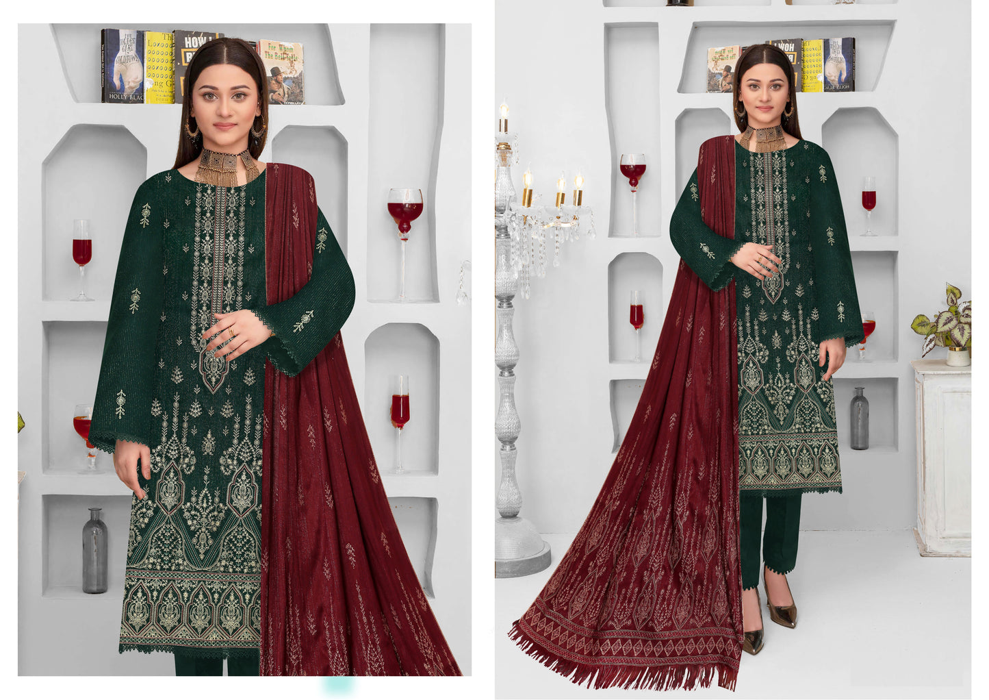 Noorain Peach Leather Collection Embroidered Luxury V8 / D-1