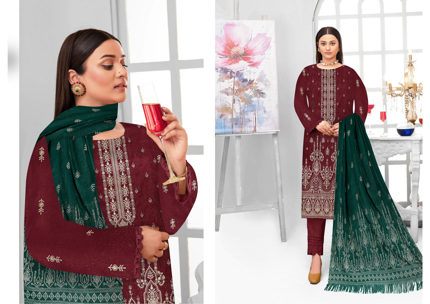 Noorain Peach Leather Collection Embroidered Luxury V8 / D-3