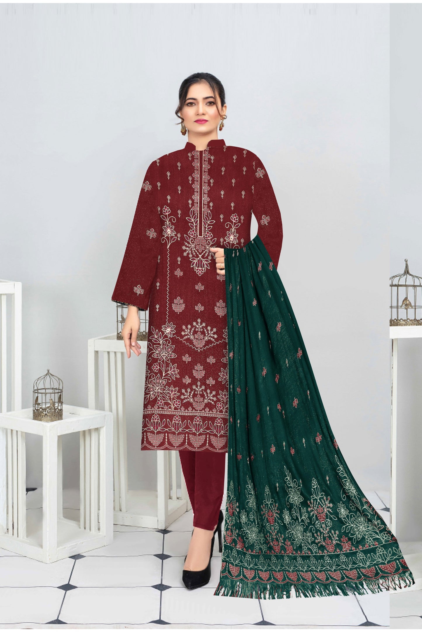 Noorain Peach Leather Collection Embroidered Luxury V9 / D-4