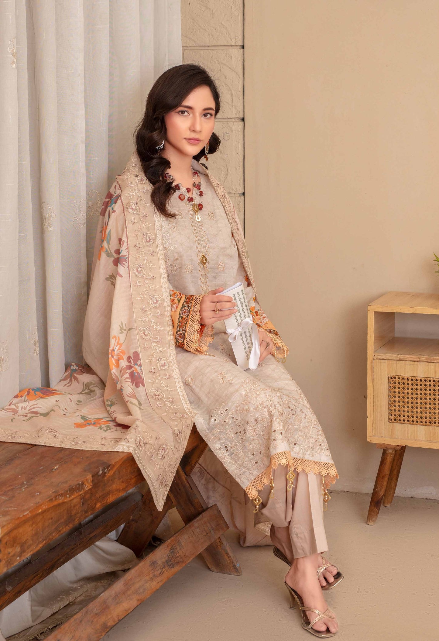 Riwayat by RangRaiz Lawn Embroidered 3 Piece A-08 - Waheed Javaid Collections