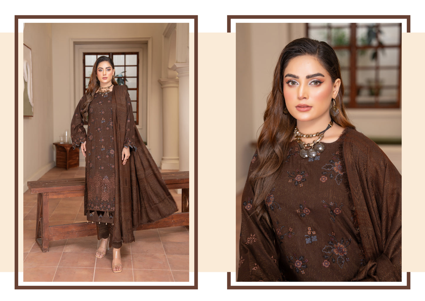 Rubab Peach Leather Embroidered D-3