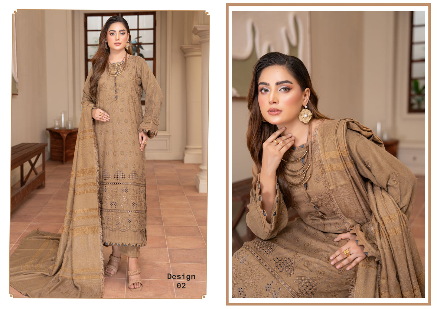 Rubab Peach Leather Embroidered D-2