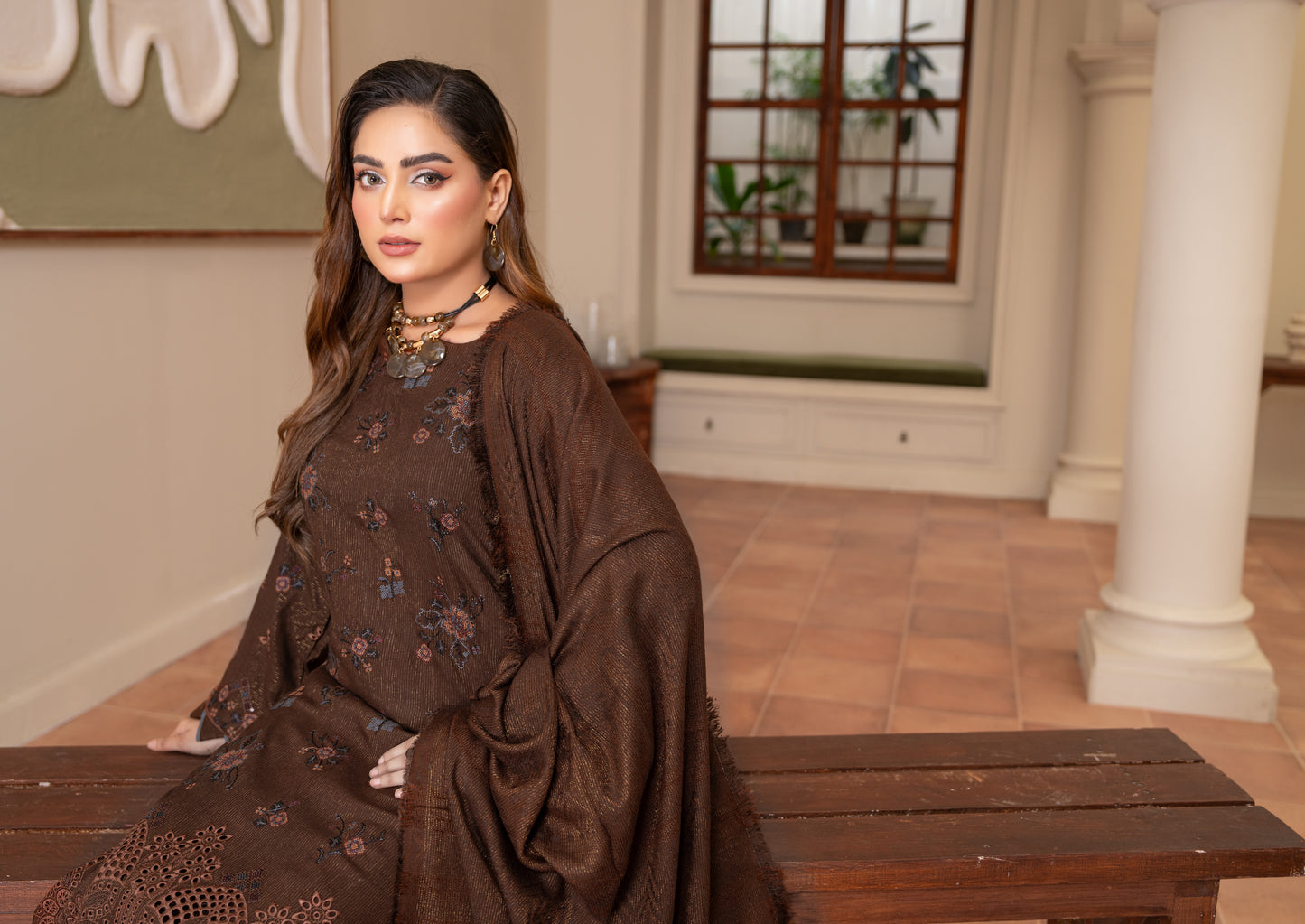 Rubab Peach Leather Embroidered D-3