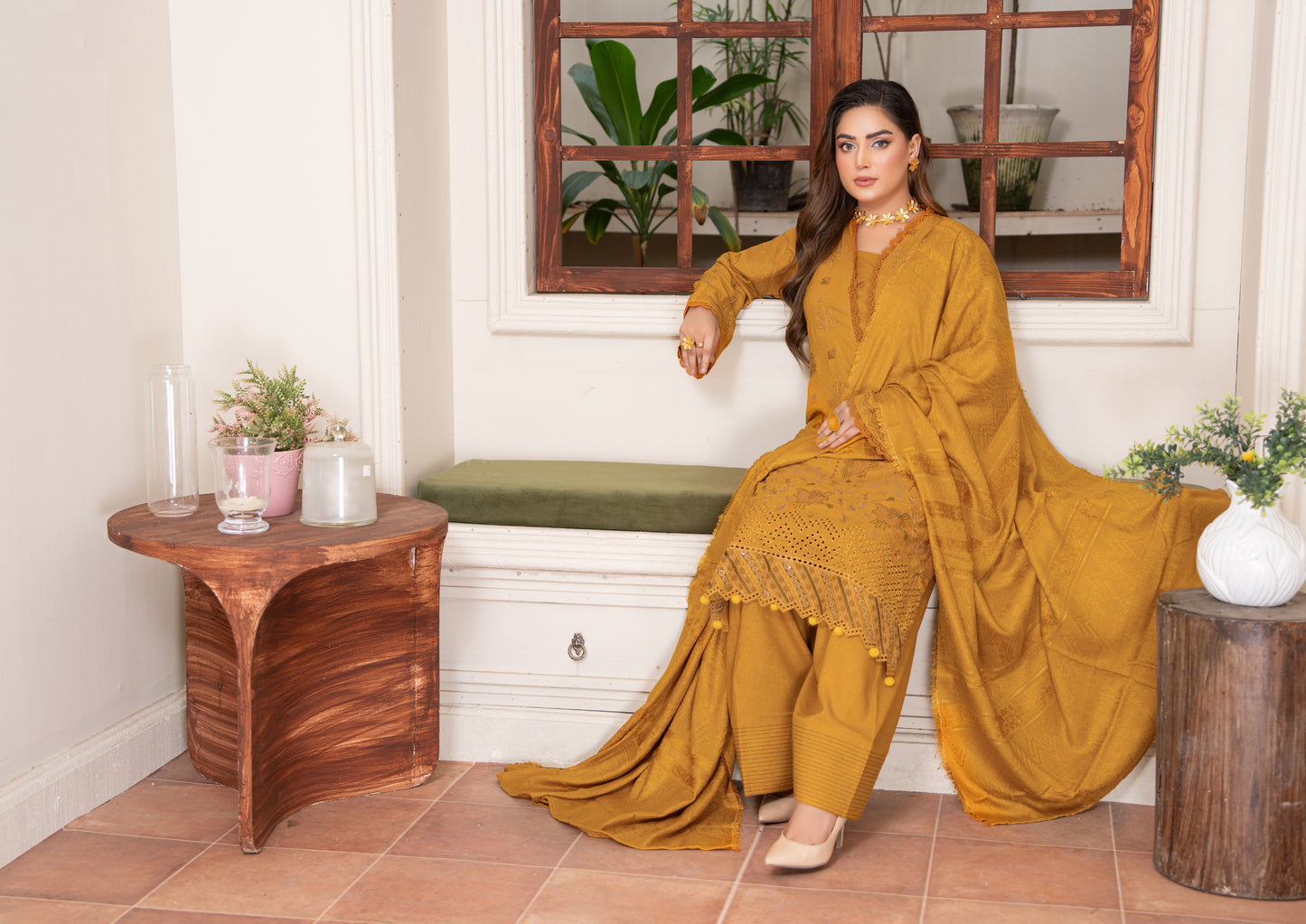 Rubab Peach Leather Embroidered D-4