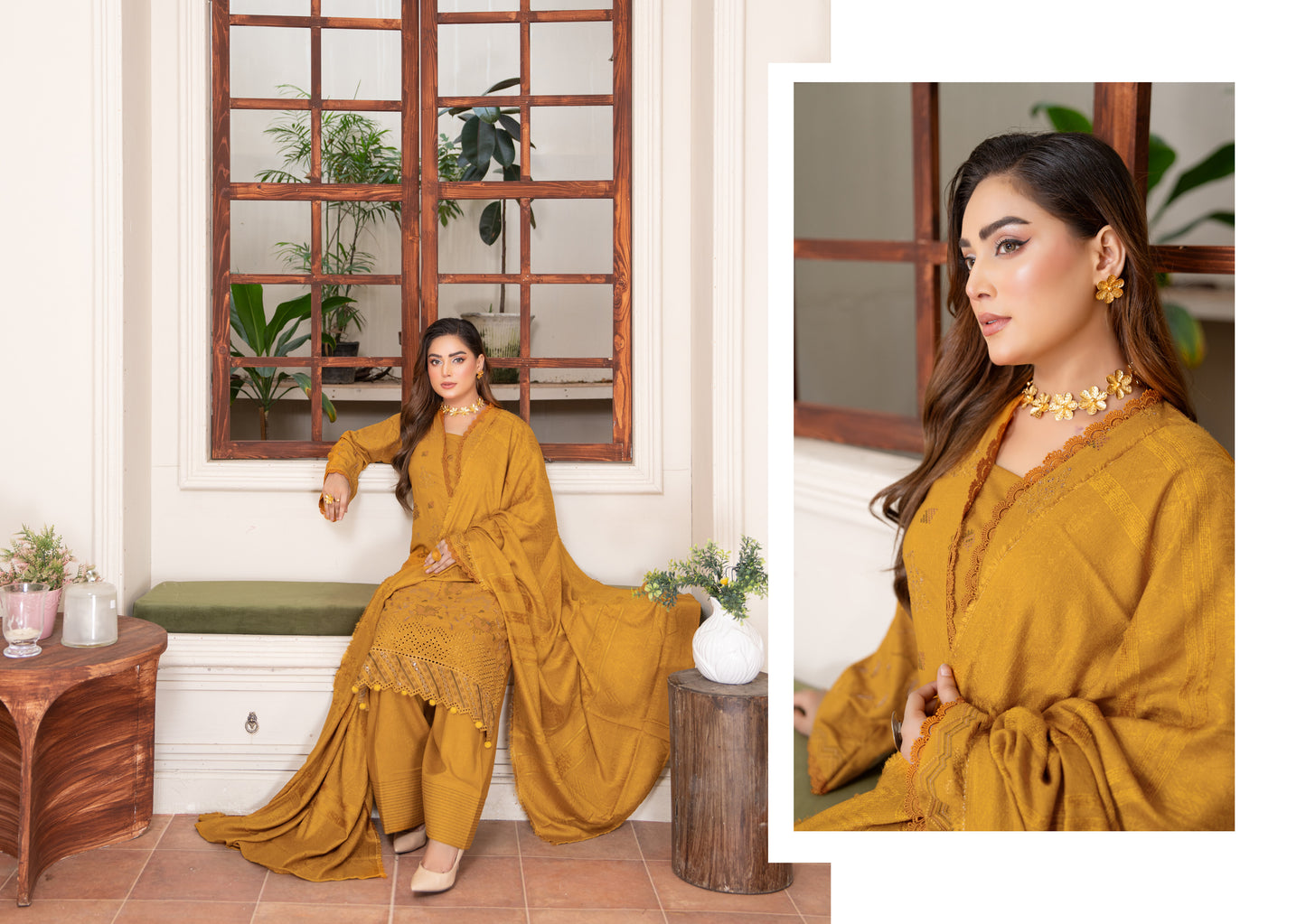 Rubab Peach Leather Embroidered D-4