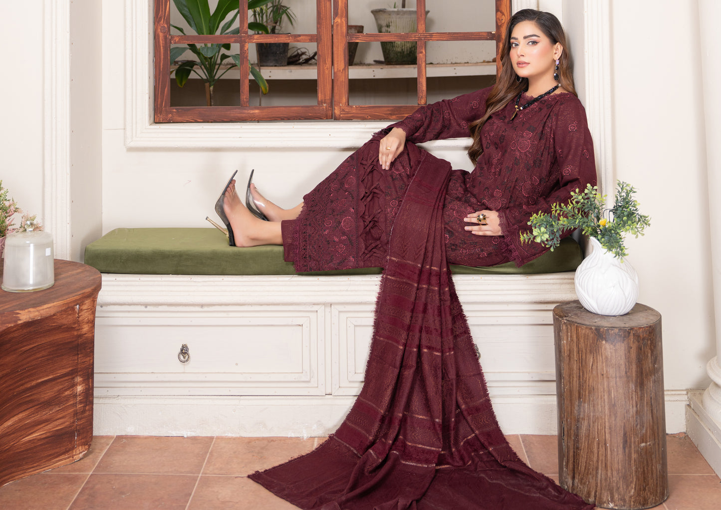 Rubab Peach Leather Embroidered D-5