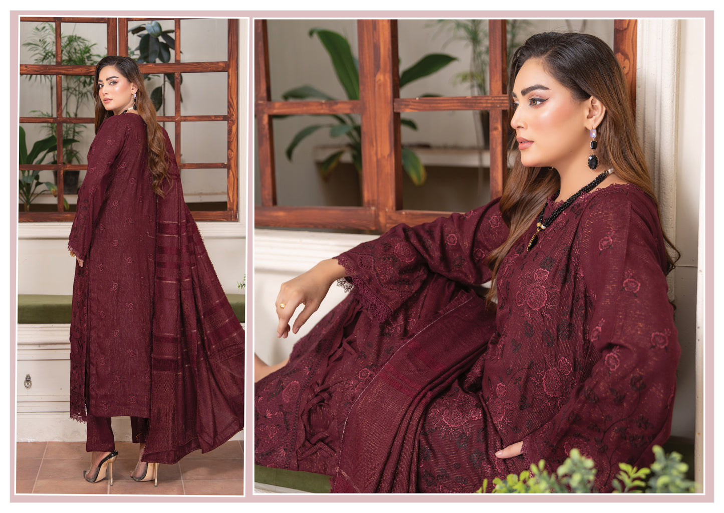 Rubab Peach Leather Embroidered D-5