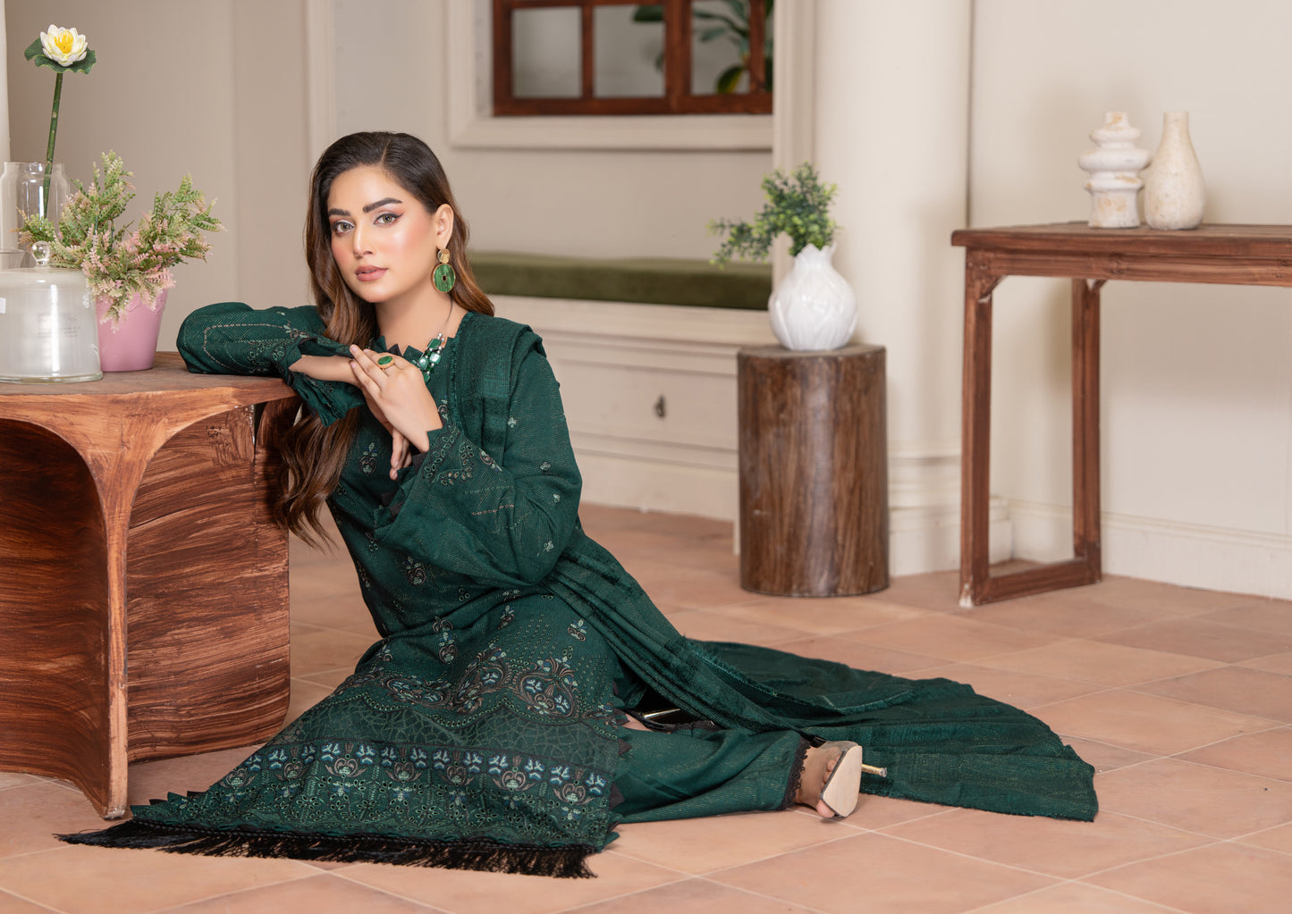 Rubab Peach Leather Embroidered D-6