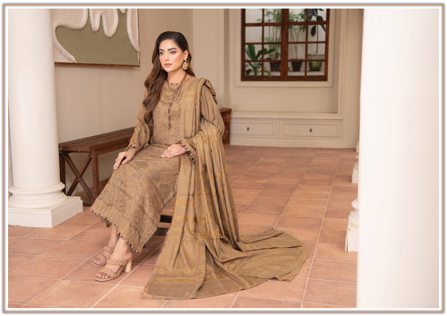 Rubab Peach Leather Embroidered D-2