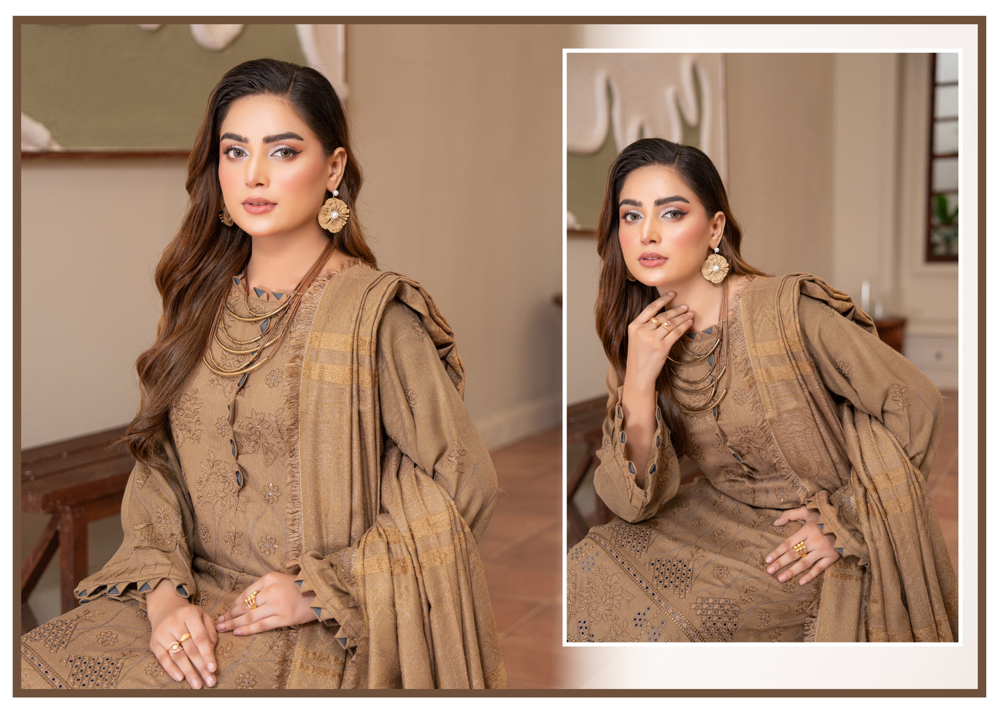 Rubab Peach Leather Embroidered D-2