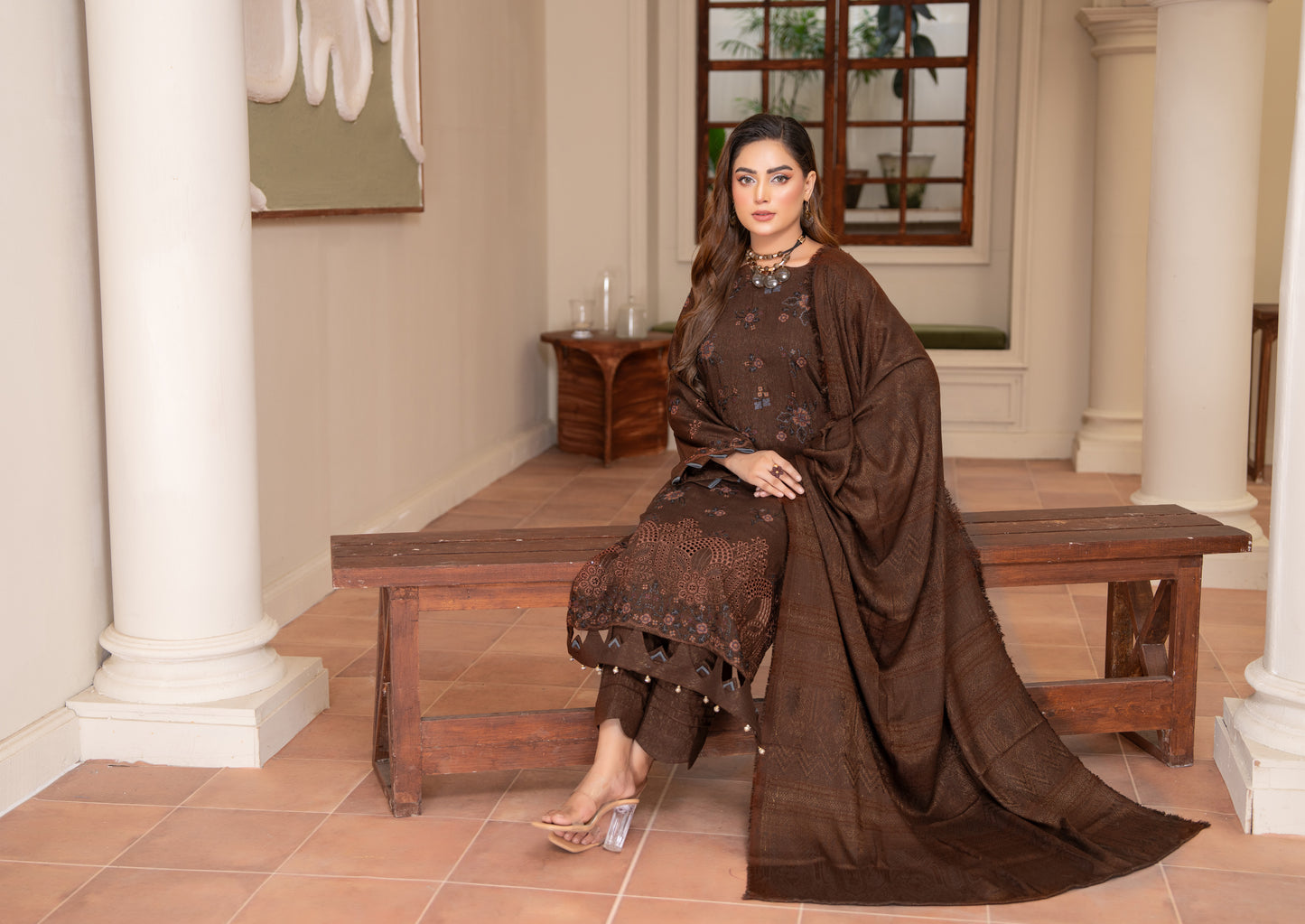 Rubab Peach Leather Embroidered D-3