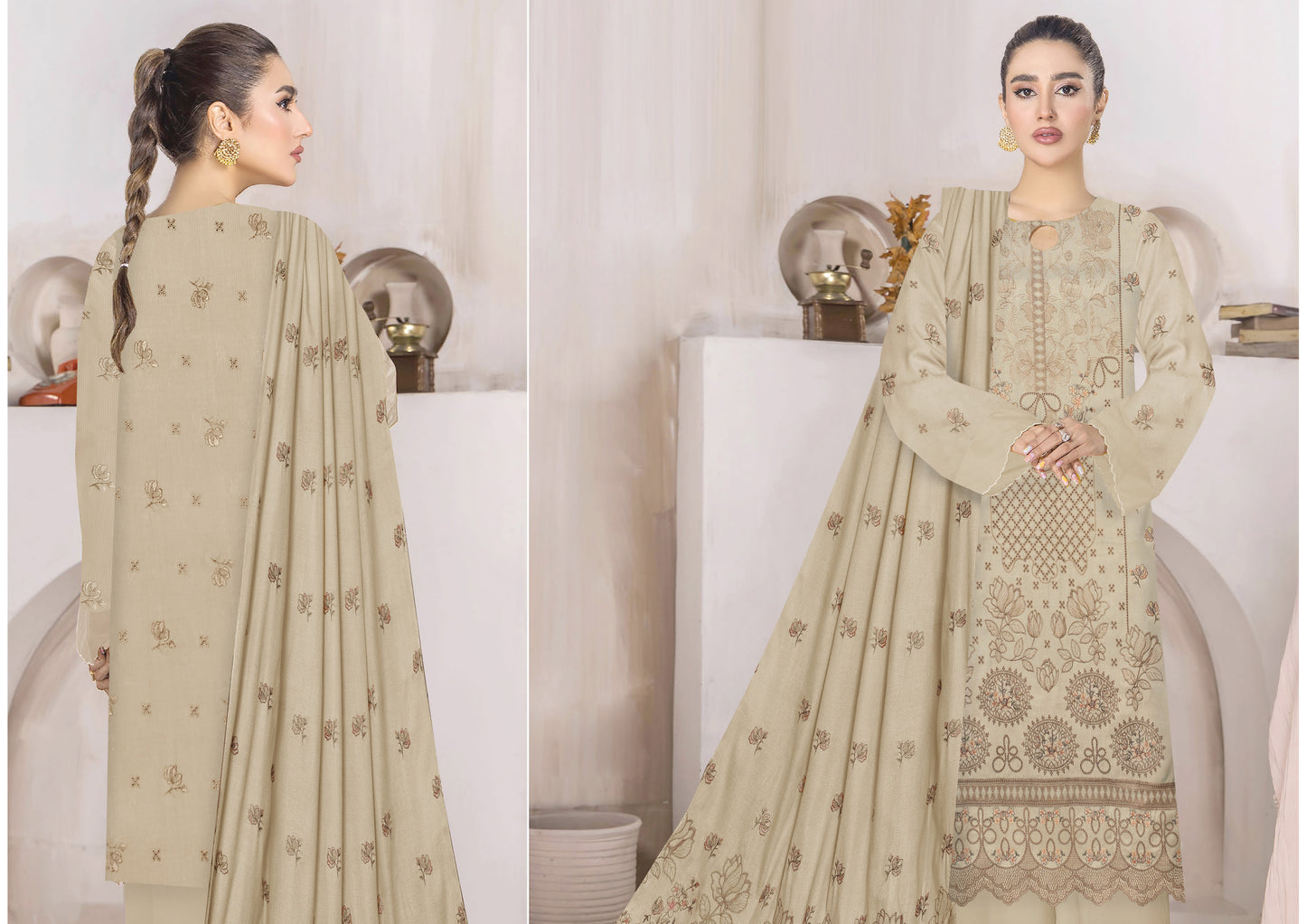 Zaleef Peach Leather Mother Collection Embroidered V-6 / D-2