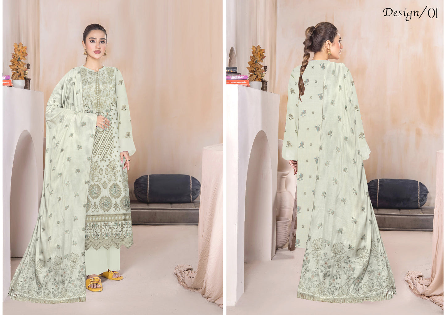 Zaleef Peach Leather Mother Collection Embroidered V-6 / D-1