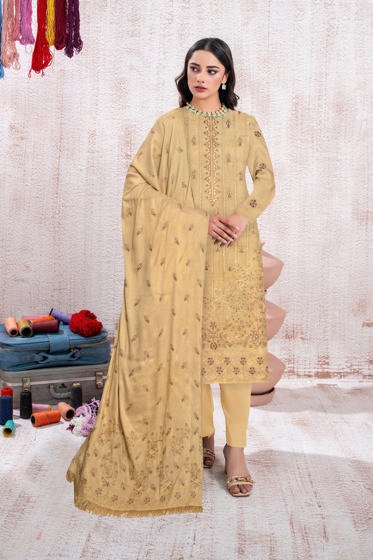 Zaleef Peach Leather Mother Collection Embroidered V-8 / D-2
