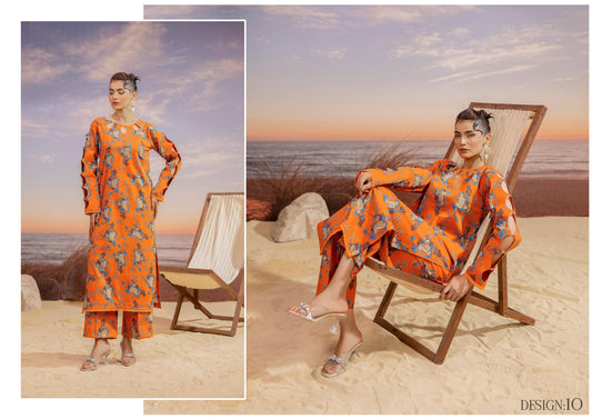 Premium High Quality Lawn 2 Piece Shirt & Trouser D#010 - Waheed Javaid Collections