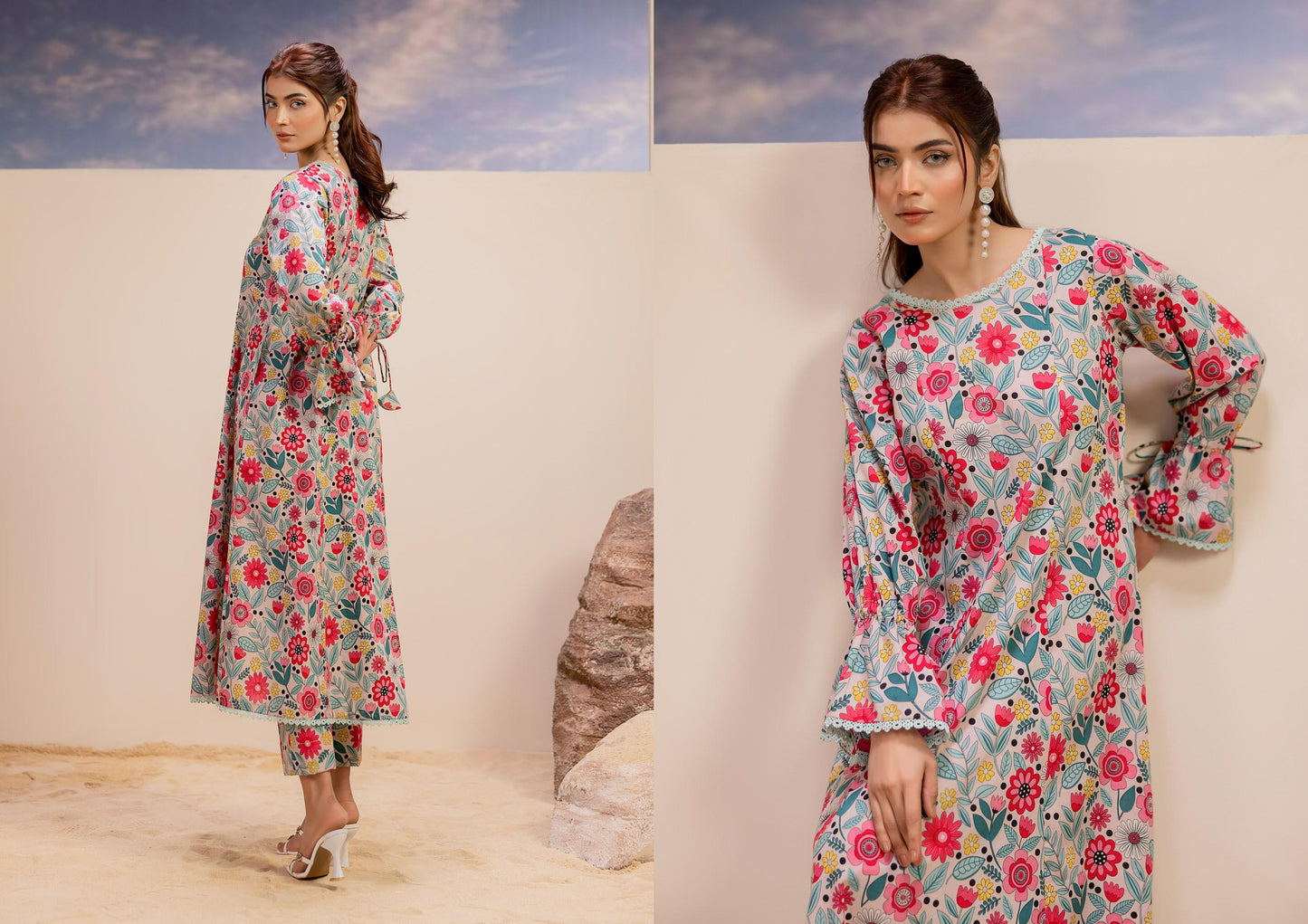 Premium High Quality Lawn 2 Piece Shirt & Trouser D#002 - Waheed Javaid Collections