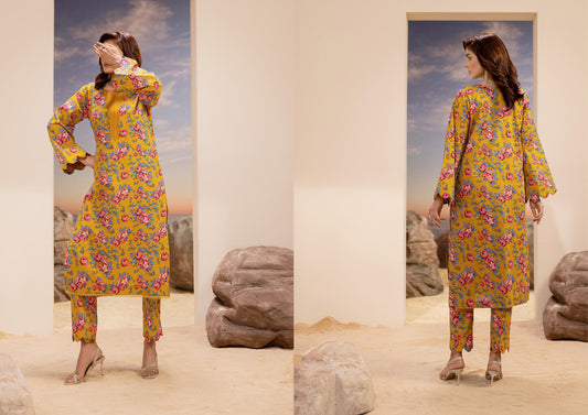 Premium High Quality Lawn 2 Piece Shirt & Trouser D#004 - Waheed Javaid Collections